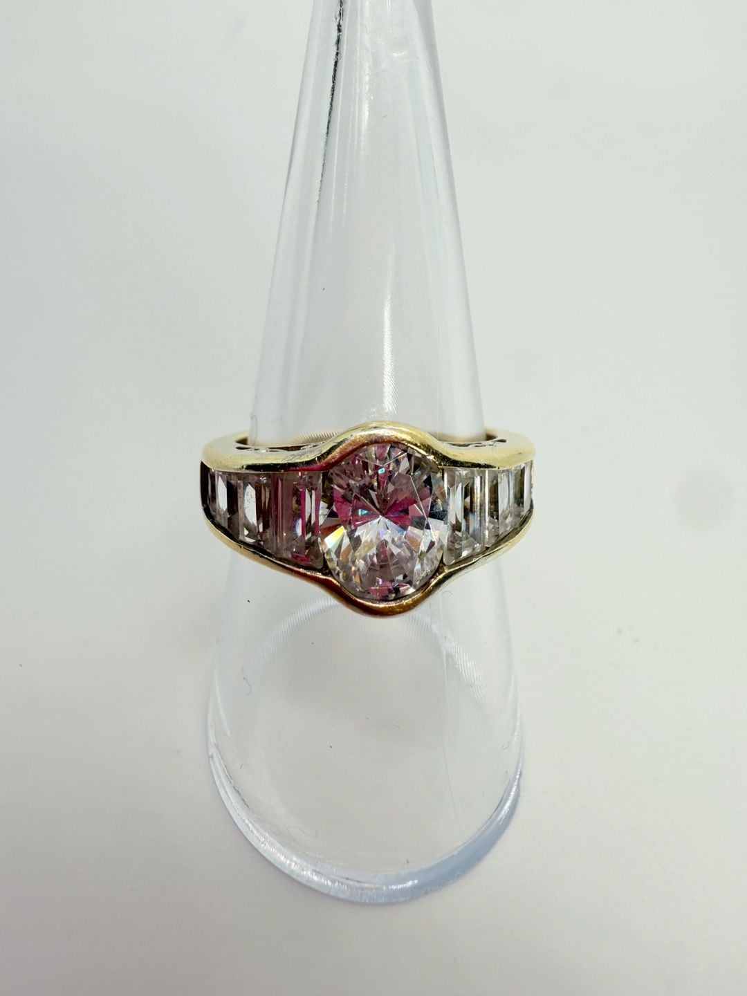 Vintage Gold Tone Oval Crystal Baguette Cocktail Ring Size 8.5 19