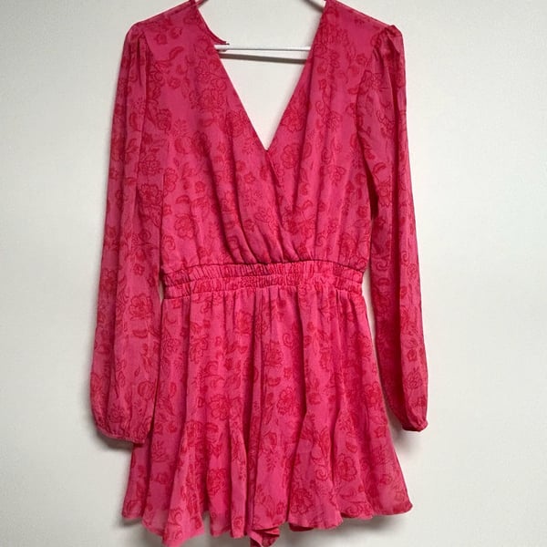 Francesca's Miami Floral Ruffle Romper Size S Pink