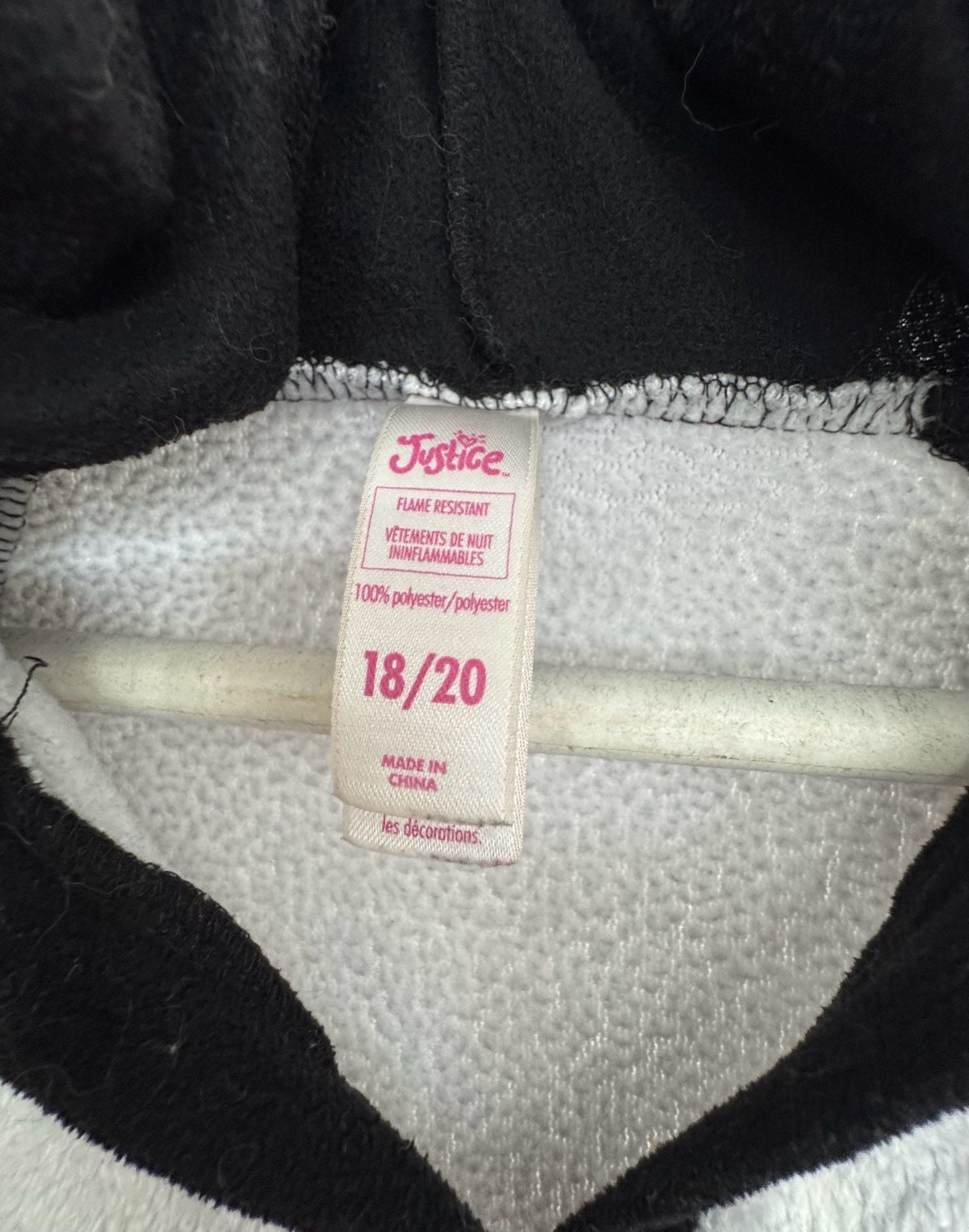 Justice Panda Hoodie Size 18/20 Black White Fleece Pajama 3