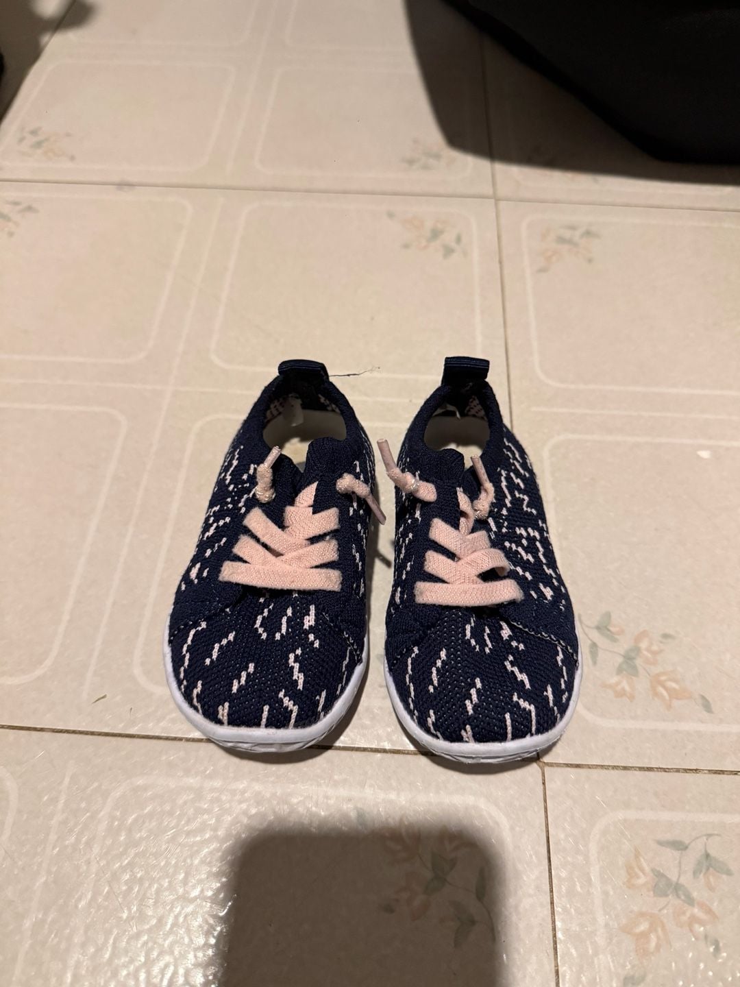 Baby Casual Sneakers Navy Blue Pink Knit Soft Sole 2