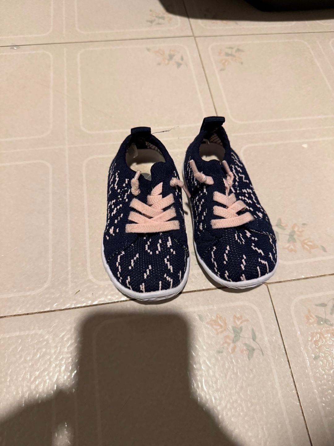 Baby Casual Sneakers Navy Blue Pink Knit Soft Sole 3