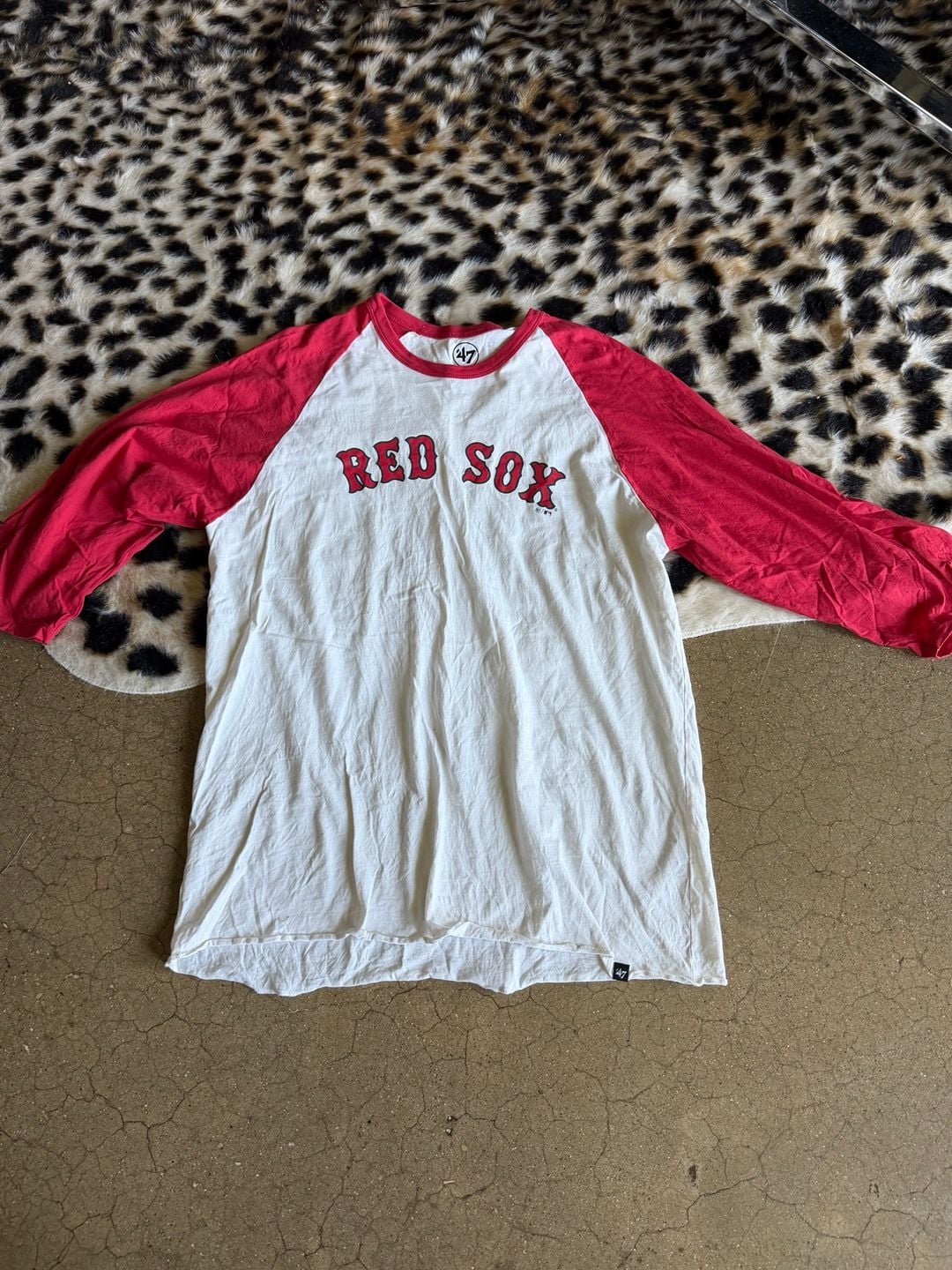 47 Brand Boston Red Sox Raglan T-Shirt Size XL Red White Baseball 2