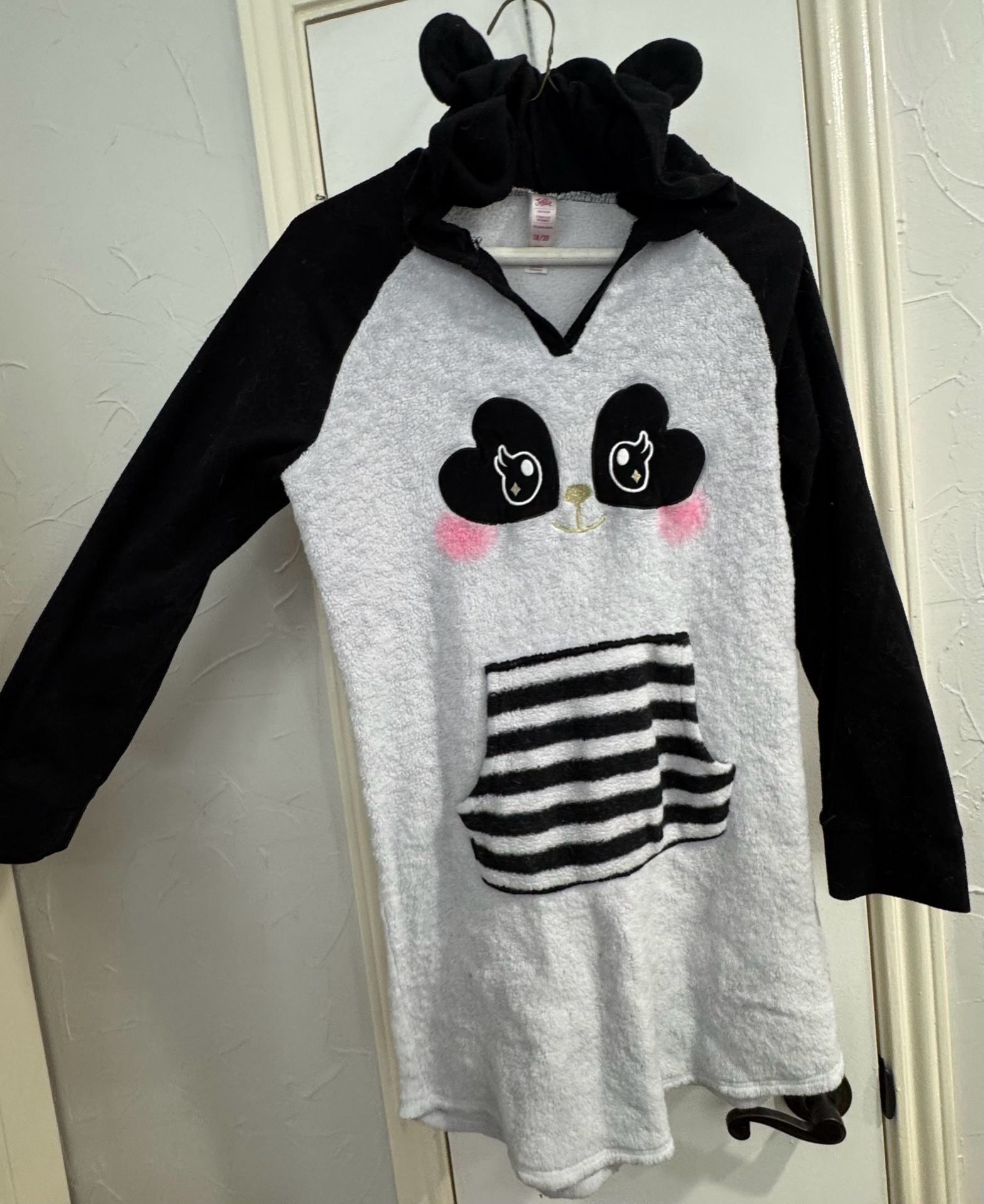 Justice Panda Hoodie Size 18/20 Black White Fleece Pajama 2