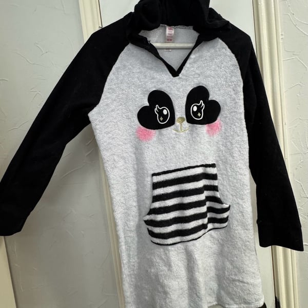 Justice Panda Hoodie Size 18/20 Black White Fleece Pajama