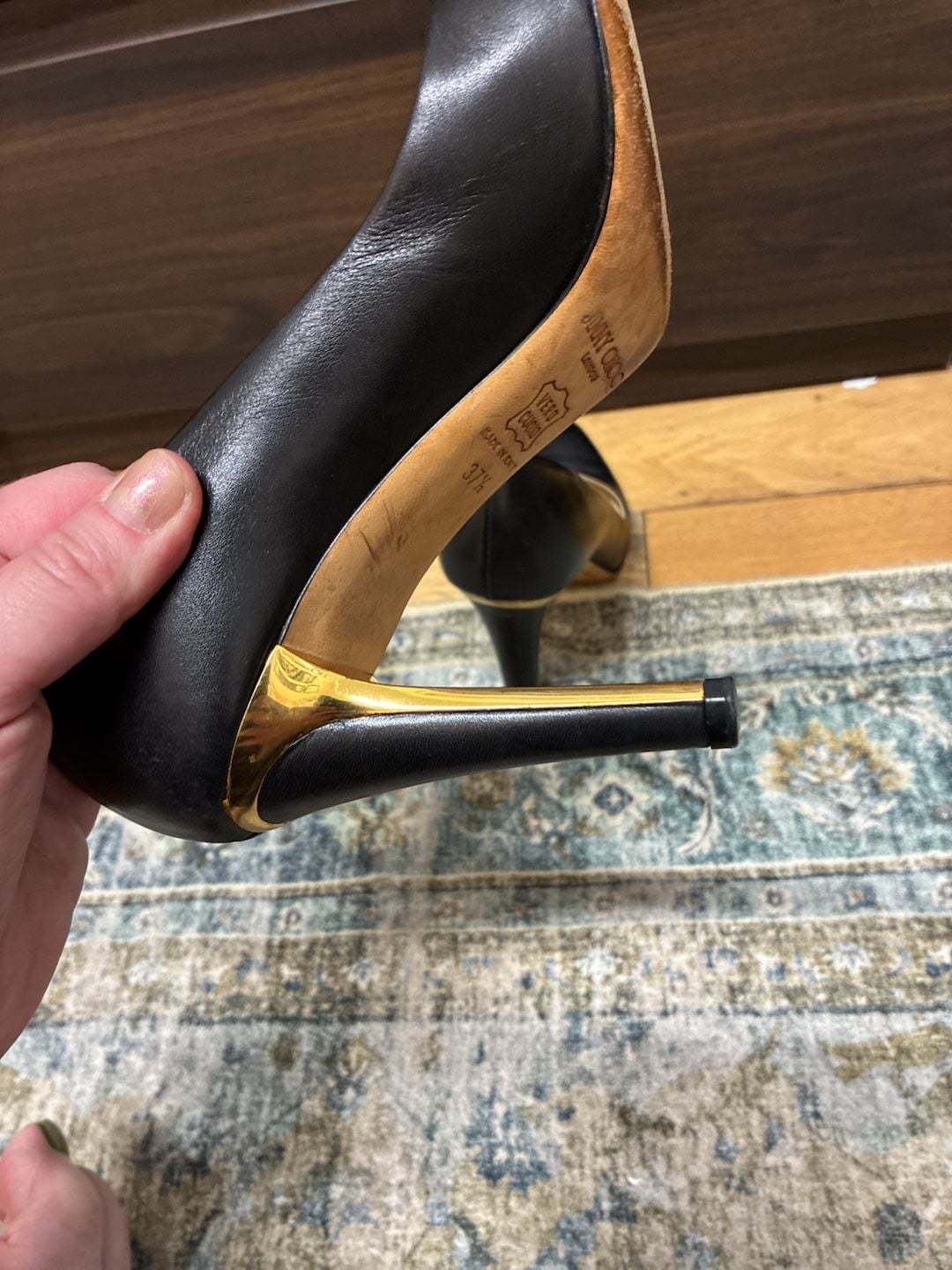 Y2K Vintage Jimmy Choo Gold Accent Leather Pumps Size US7.5/EU37.5 7