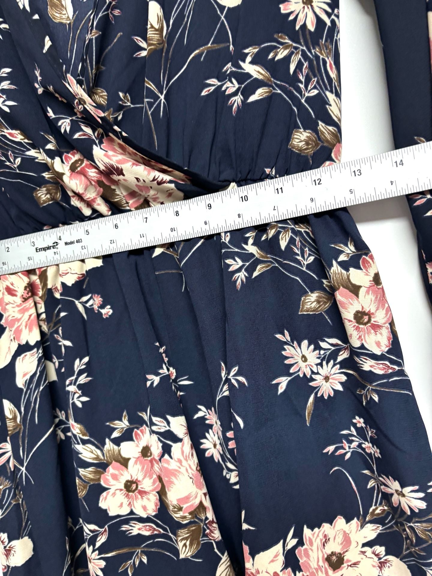 Agaci Floral Romper Size S Navy Pink Long Sleeve V-Neck 4