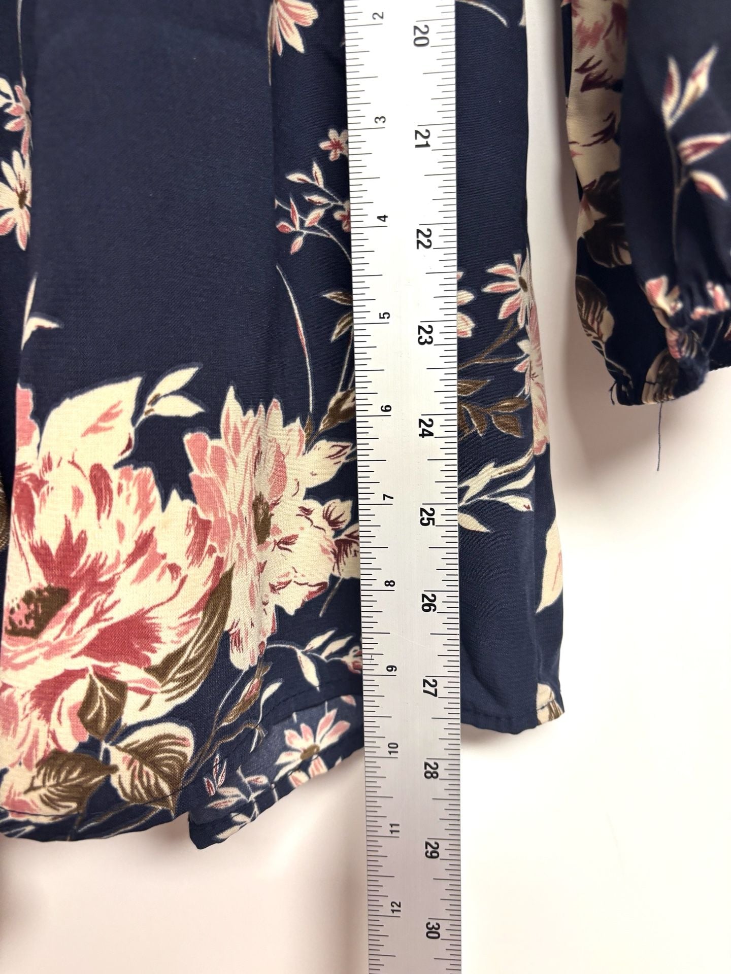 Agaci Floral Romper Size S Navy Pink Long Sleeve V-Neck 5