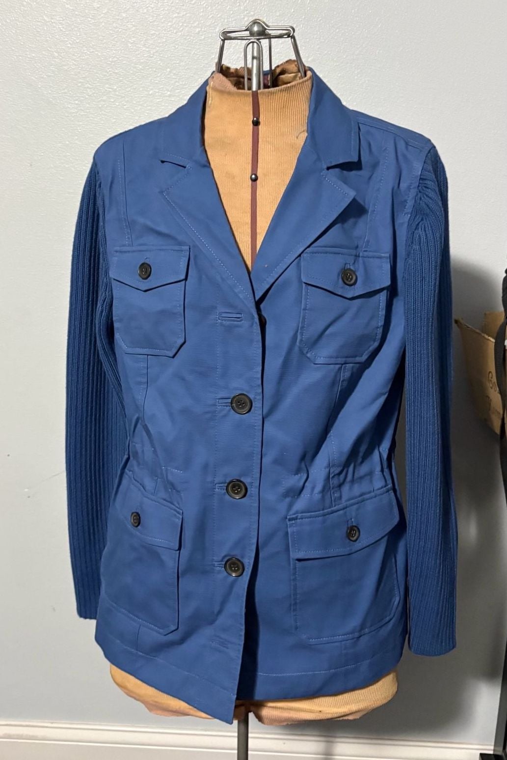 Talbots Sweater Sleeve Jacket Size S Blue Utility Cargo Blazer 2