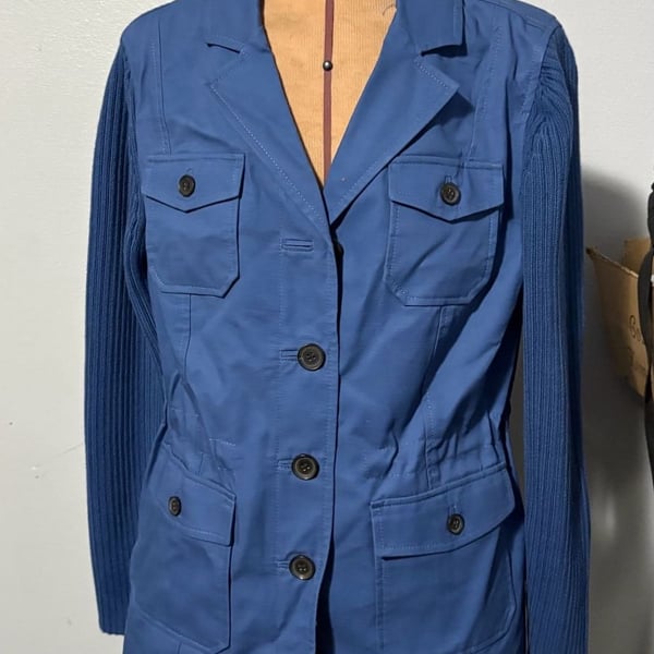 Talbots Sweater Sleeve Jacket Size S Blue Utility Cargo Blazer