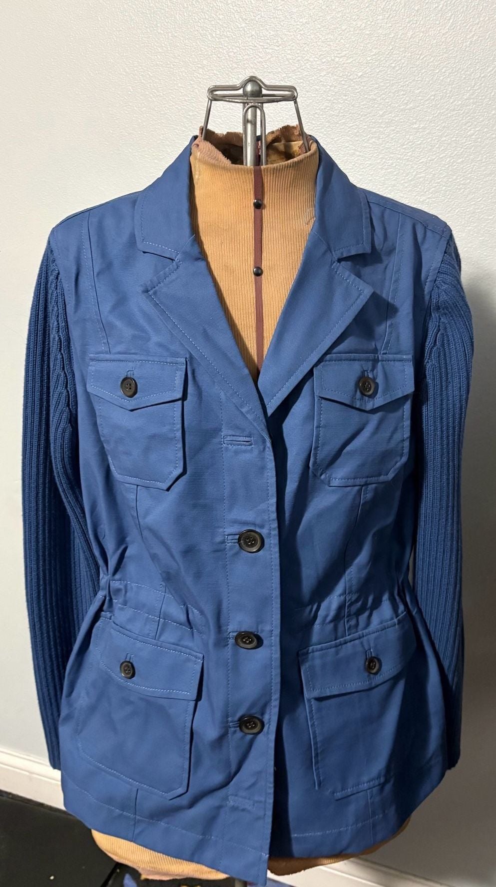 Talbots Sweater Sleeve Jacket Size S Blue Utility Cargo Blazer 3