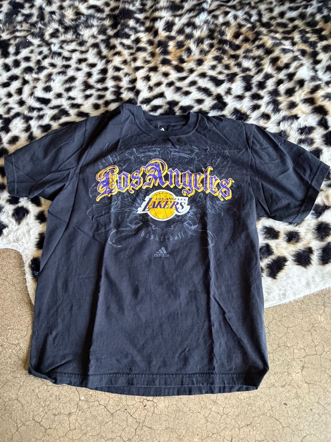 Adidas NBA Los Angeles Lakers T-Shirt Size L Black Graphic 2