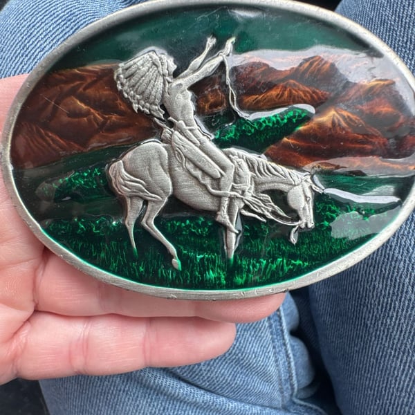 Bergamot Brass Works Chief Joseph End of the Trail Belt Buckle Enameled