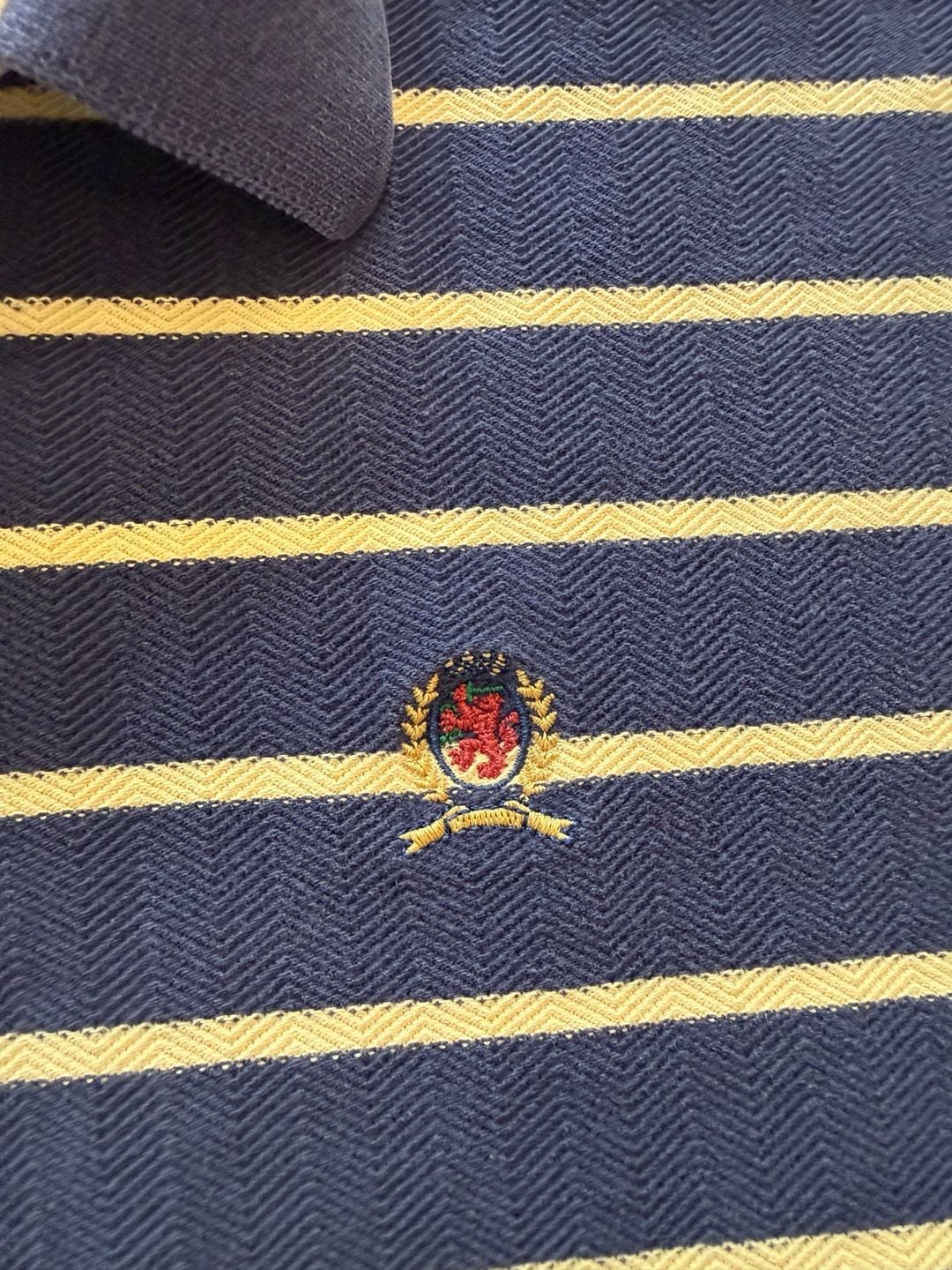 Vintage 90s Tommy Hilfiger Striped Polo Shirt Size L Blue Yellow 3