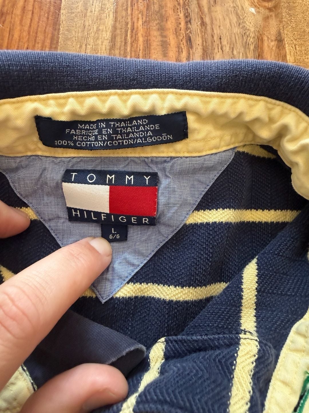 Vintage 90s Tommy Hilfiger Striped Polo Shirt Size L Blue Yellow 4