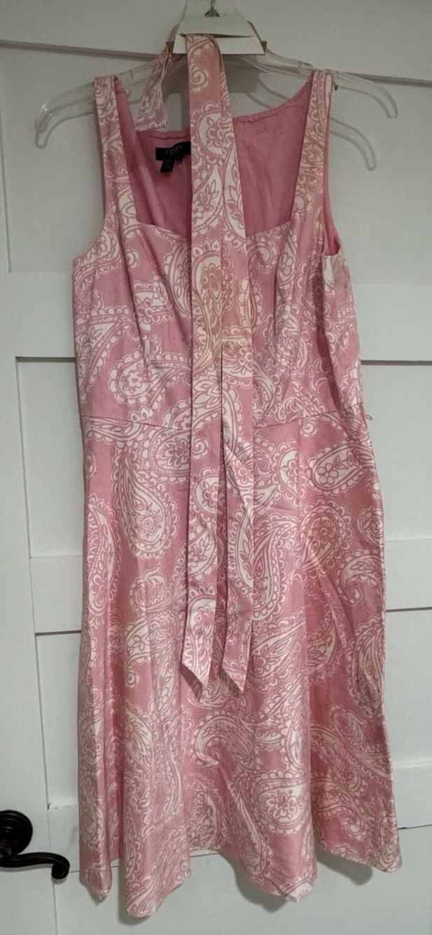 Chaps Paisley Sundress Size 10 Pink White Cotton Stretch 2