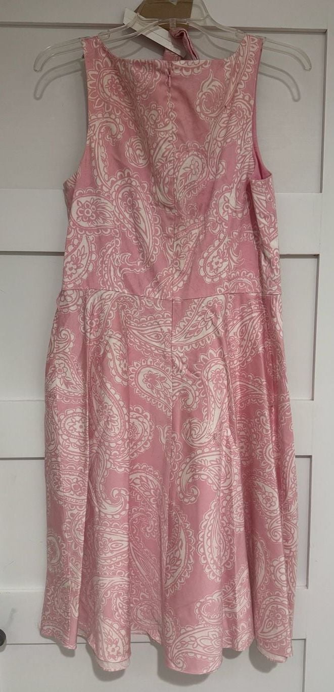 Chaps Paisley Sundress Size 10 Pink White Cotton Stretch 4