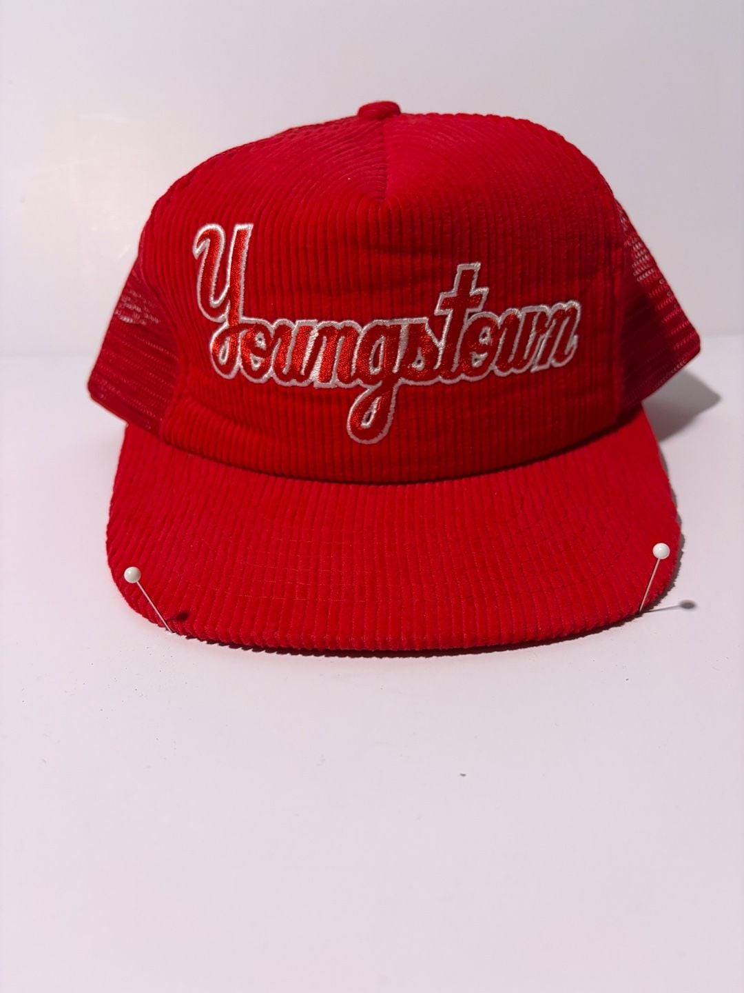 Youngstown Clothing Co. Trucker Hat One Size Fits All Red Script Corduroy 2