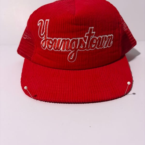 Youngstown Clothing Co. Trucker Hat One Size Fits All Red Script Corduroy