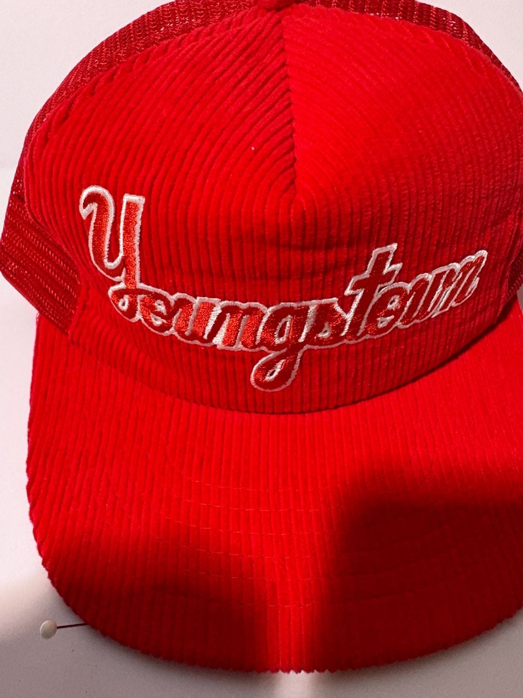 Youngstown Clothing Co. Trucker Hat One Size Fits All Red Script Corduroy 3