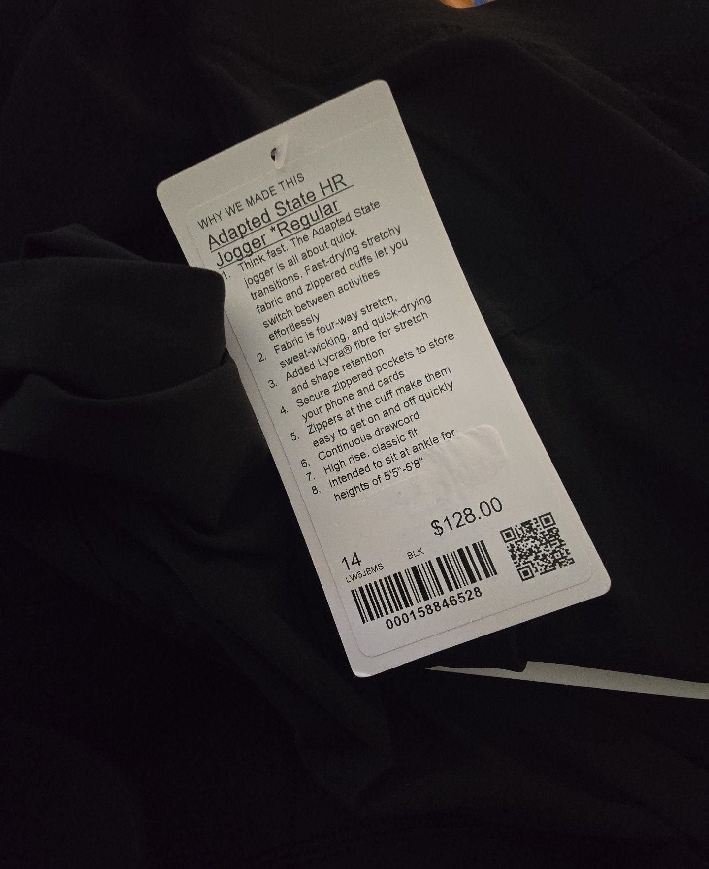 224 Lululemon Adapted State HR Jogger Regular Size 14 Black 6