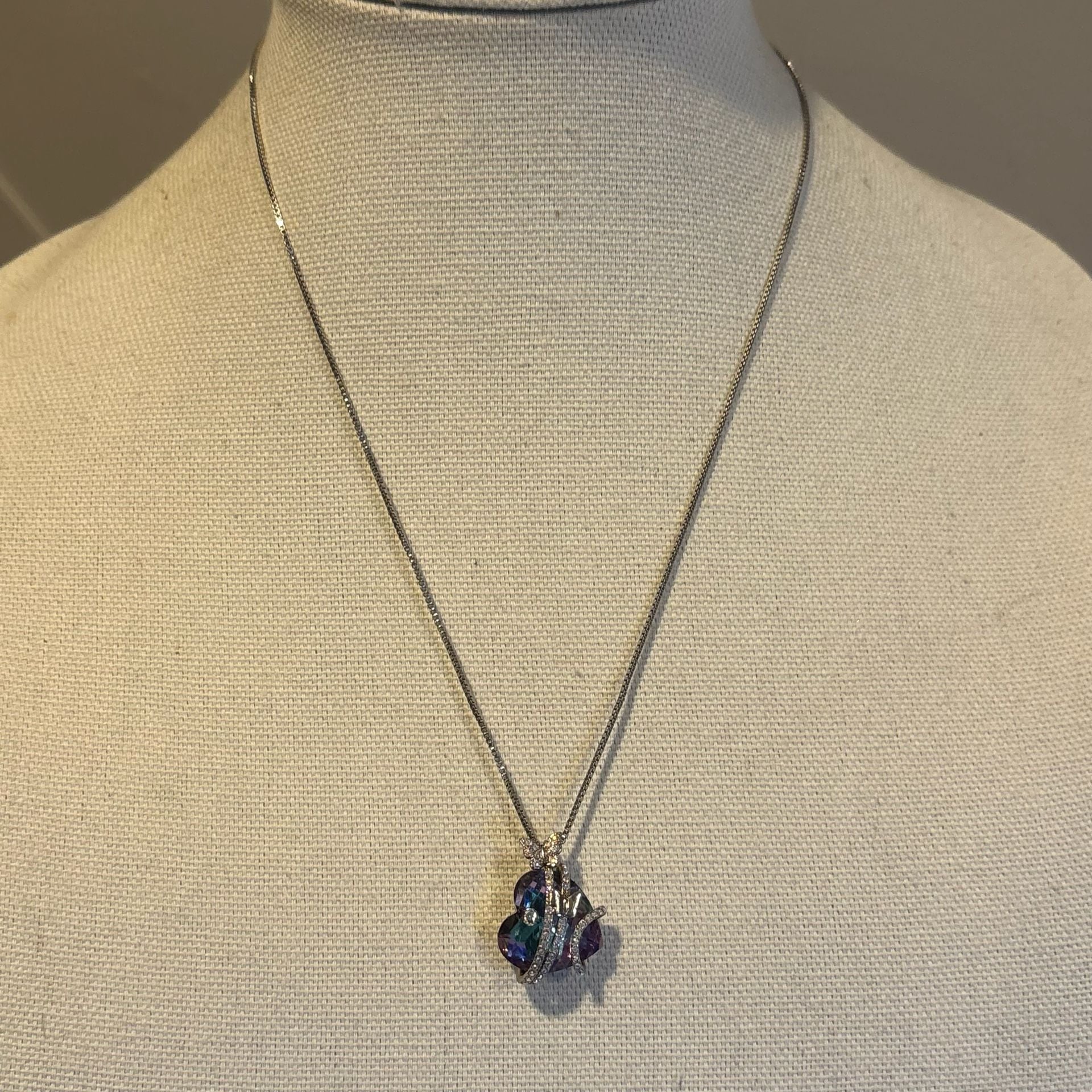 Crystal Purple Heart Pendant Rhinestone Butterfly Necklace Silver 2