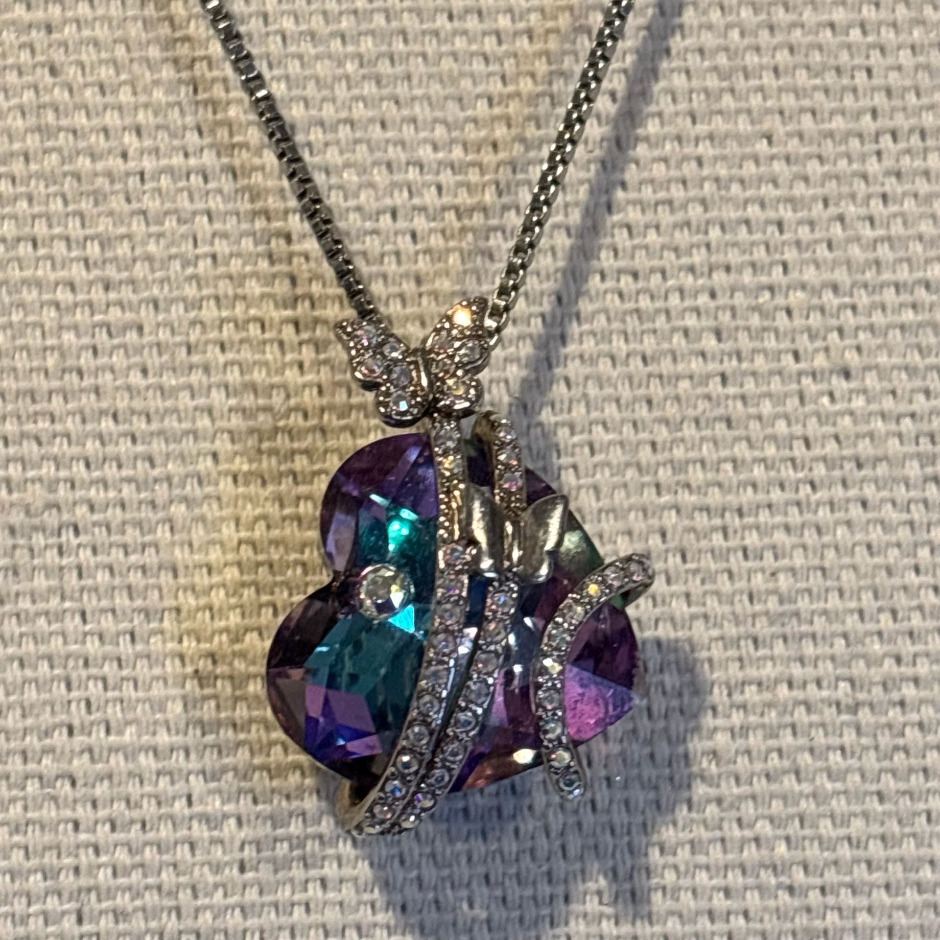 Crystal Purple Heart Pendant Rhinestone Butterfly Necklace Silver 4