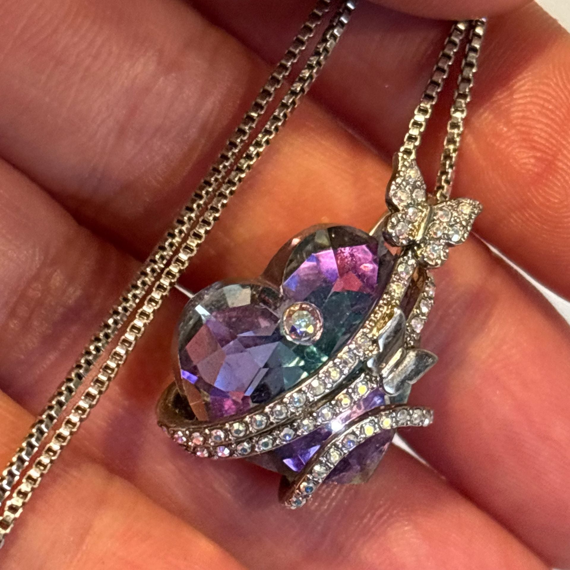 Crystal Purple Heart Pendant Rhinestone Butterfly Necklace Silver 6
