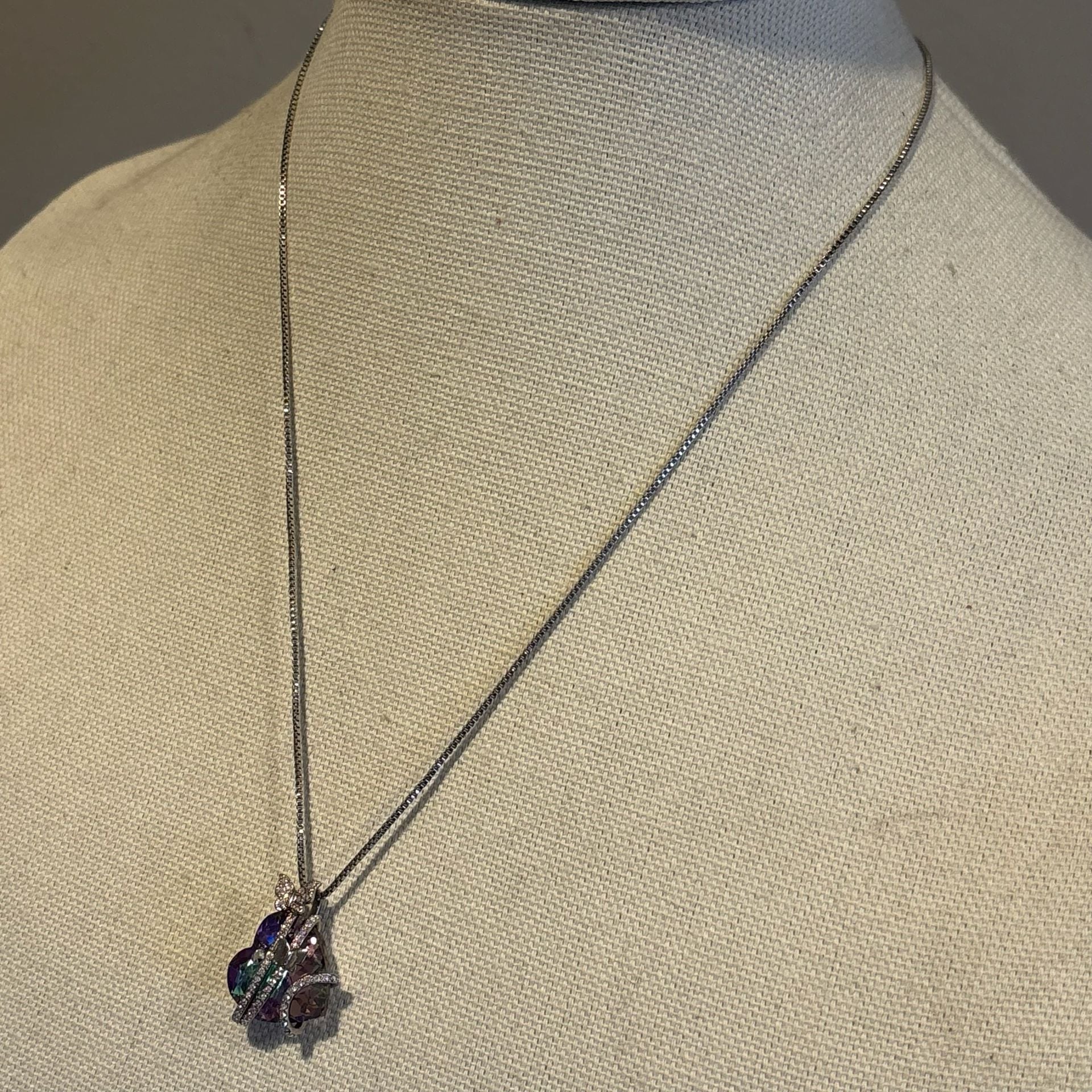 Crystal Purple Heart Pendant Rhinestone Butterfly Necklace Silver 8