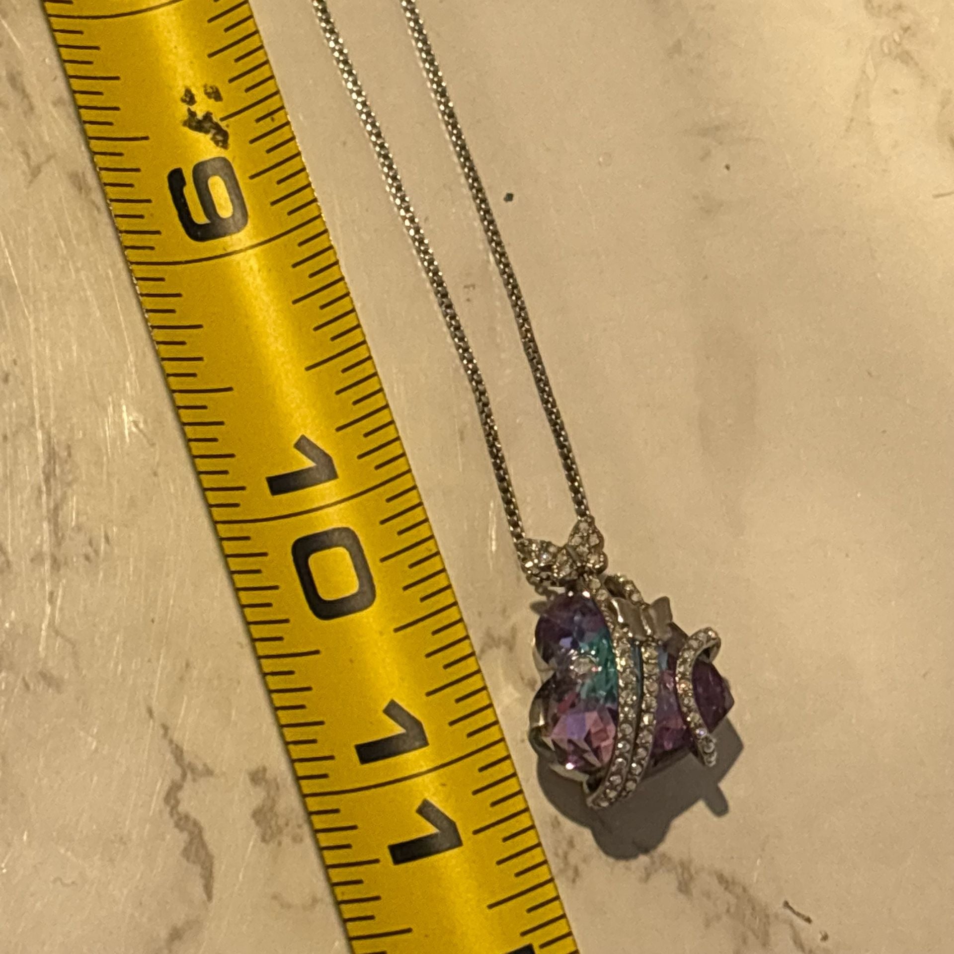 Crystal Purple Heart Pendant Rhinestone Butterfly Necklace Silver 9