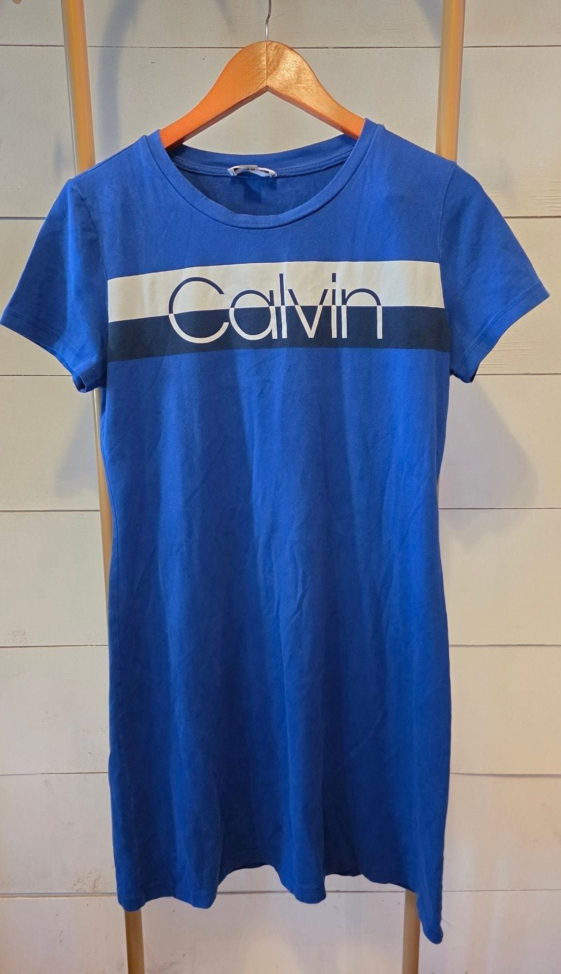 Calvin Klein T-Shirt Dress Size M Blue Colorblock Logo 2