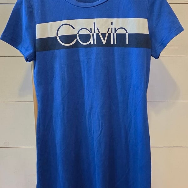 Calvin Klein T-Shirt Dress Size M Blue Colorblock Logo