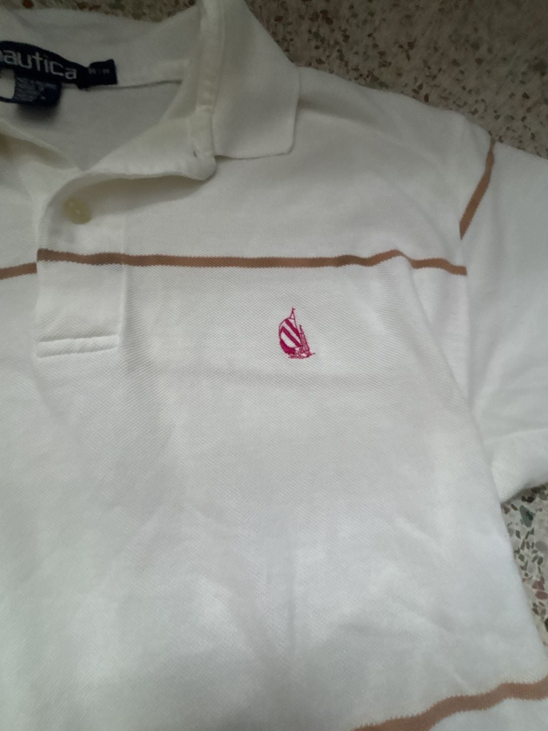 Nautica Striped Polo Shirt Size M White Brown Cotton 4