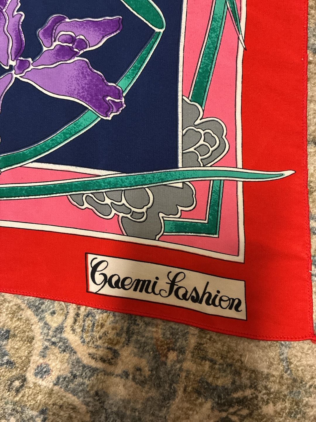 Vintage 1980s Gaemi Fashion Silk Floral Scarf Red Blue Purple 4