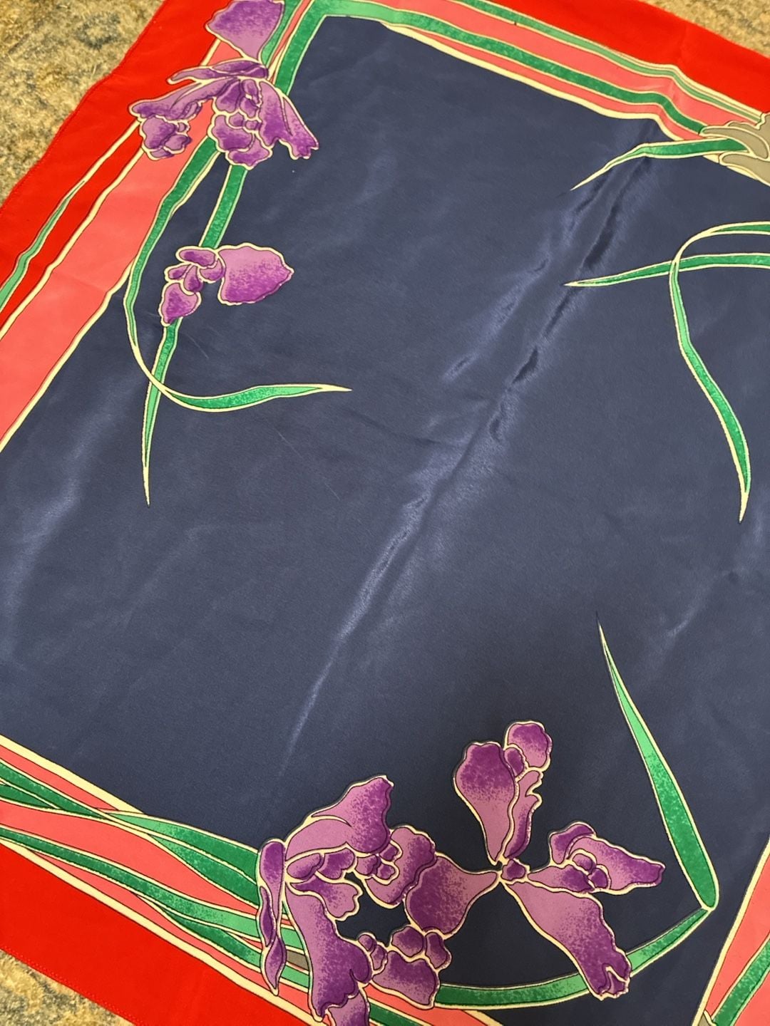 Vintage 1980s Gaemi Fashion Silk Floral Scarf Red Blue Purple 6