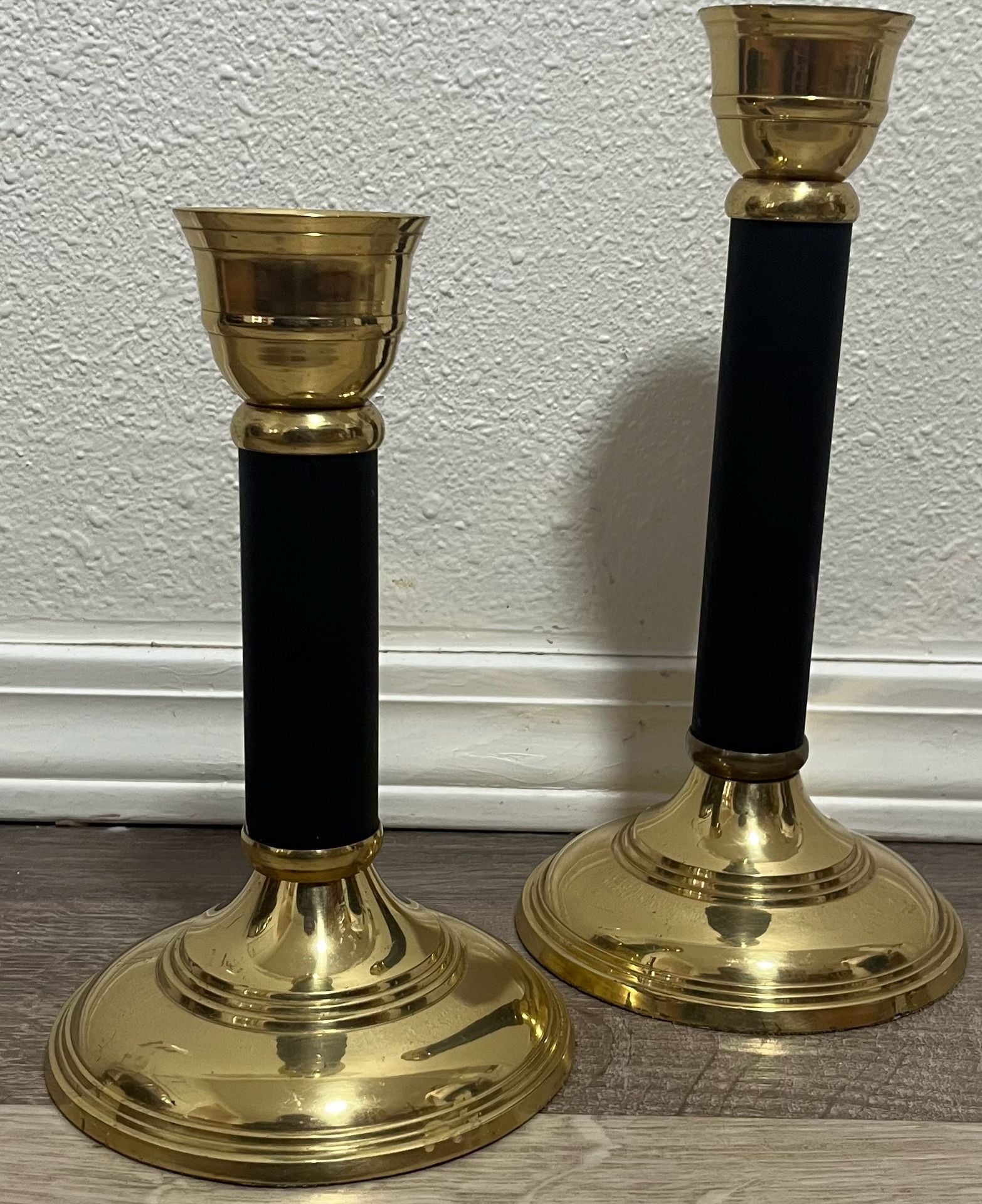 Century Solid Brass & Black Candlesticks Set Taper Candle Holders 1