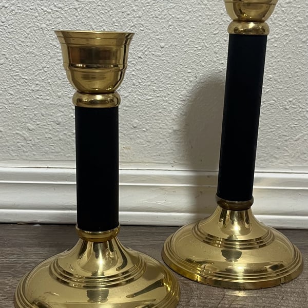 Century Solid Brass & Black Candlesticks Set Taper Candle Holders