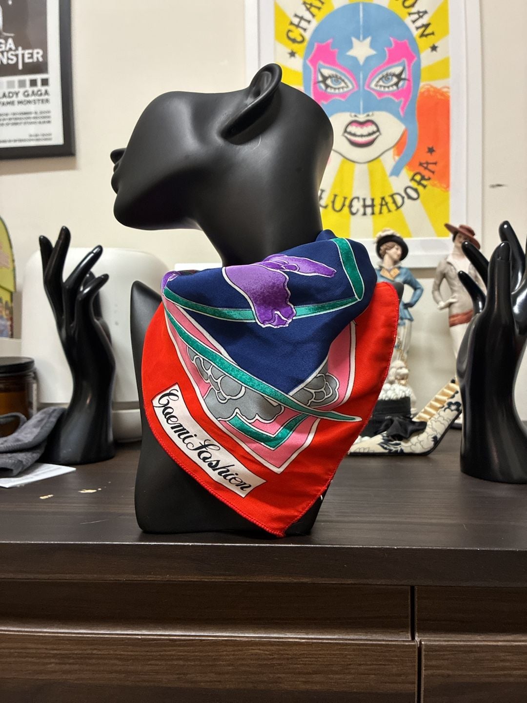 Vintage 1980s Gaemi Fashion Silk Floral Scarf Red Blue Purple 1