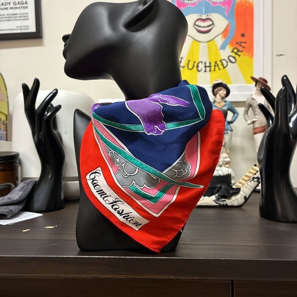Vintage 1980s Gaemi Fashion Silk Floral Scarf Red Blue Purple
