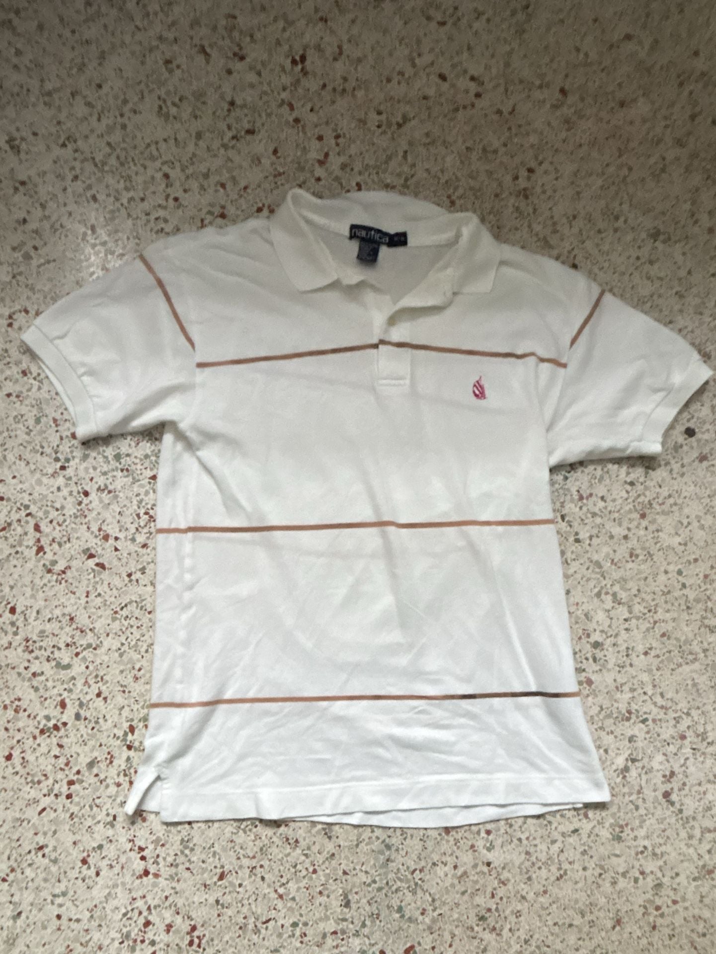 Nautica Striped Polo Shirt Size M White Brown Cotton 2