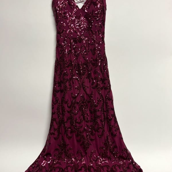 Windsor Lana Sequin Mesh Formal Dress Burgundy