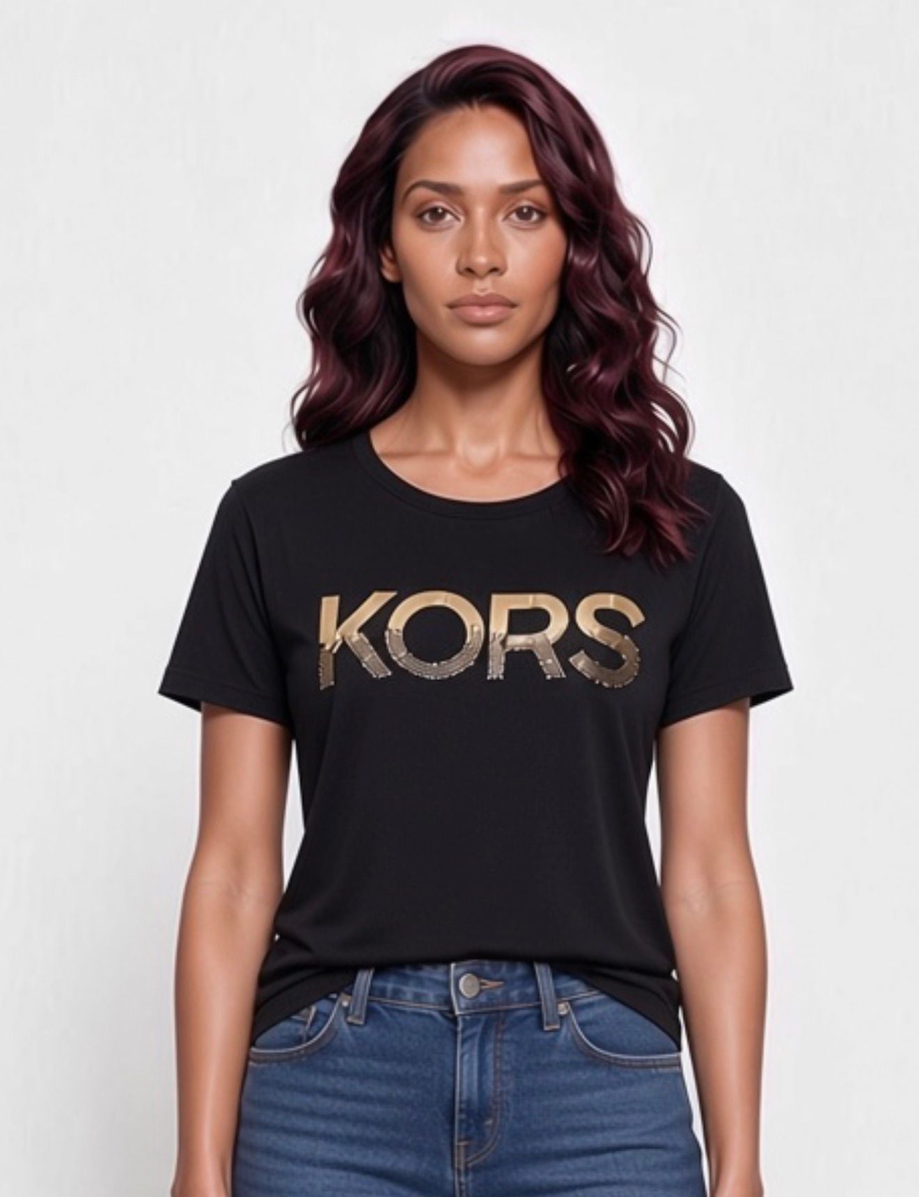 Michael Kors Sequined Logo Cotton T-Shirt in Black 2