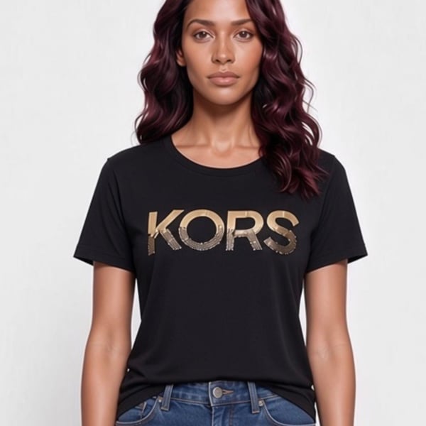 Michael Kors Sequined Logo Cotton T-Shirt in Black