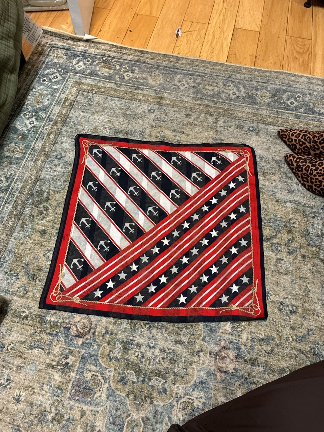 Vintage Anchor Star Nautical Scarf Red White Blue 3