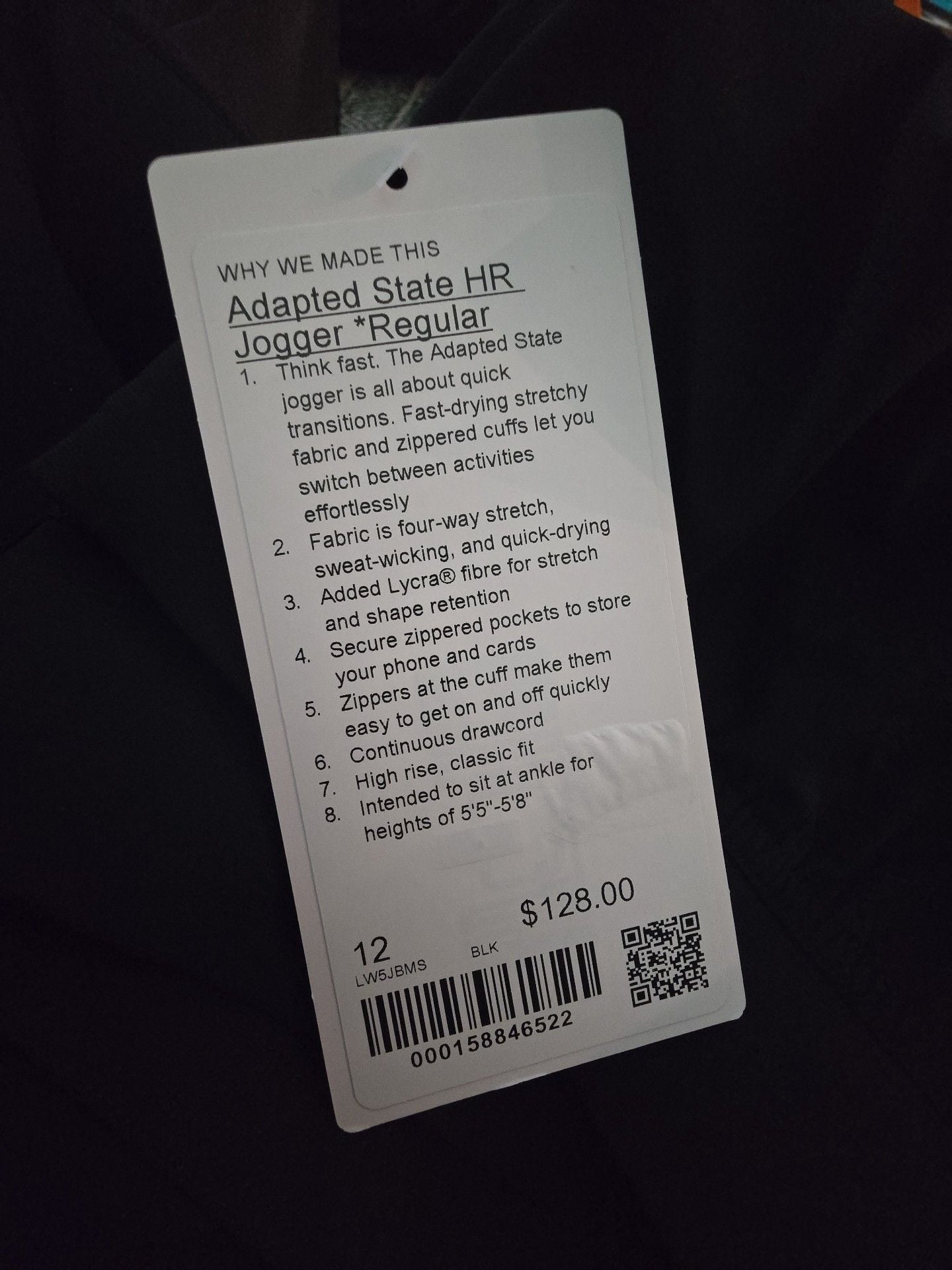 223 Lululemon Adapted State HR Jogger Regular Size 12 Black 6