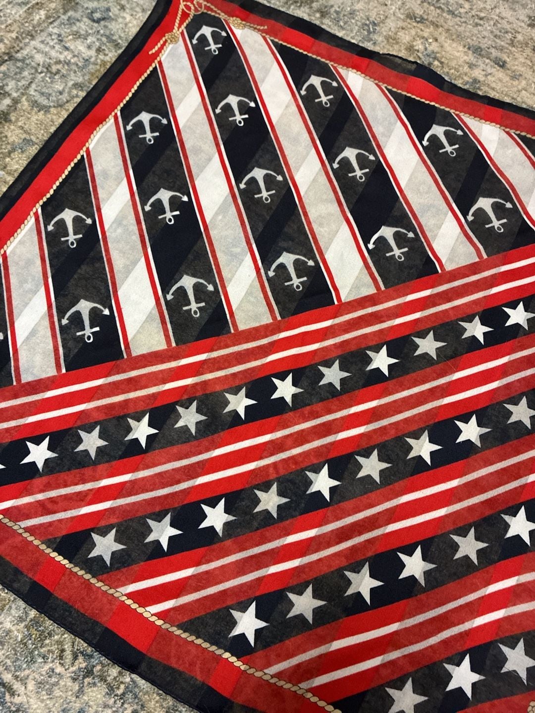 Vintage Anchor Star Nautical Scarf Red White Blue 5