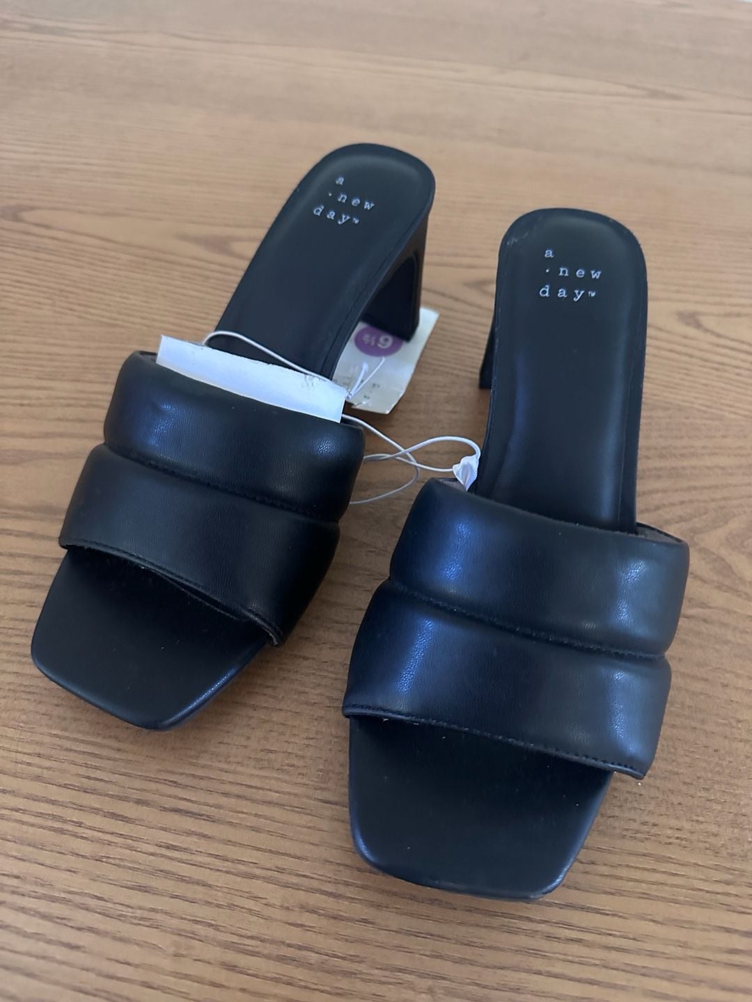 A New Day Lilah Padded Slide Sandals Heels Size 6.5 Black 2