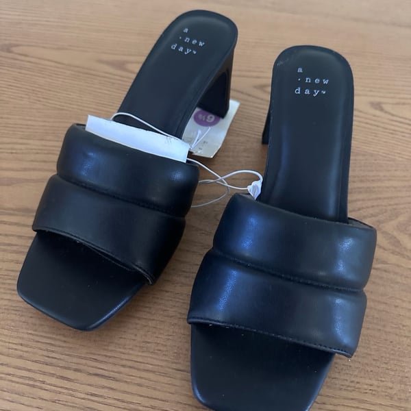 A New Day Lilah Padded Slide Sandals Heels Size 6.5 Black