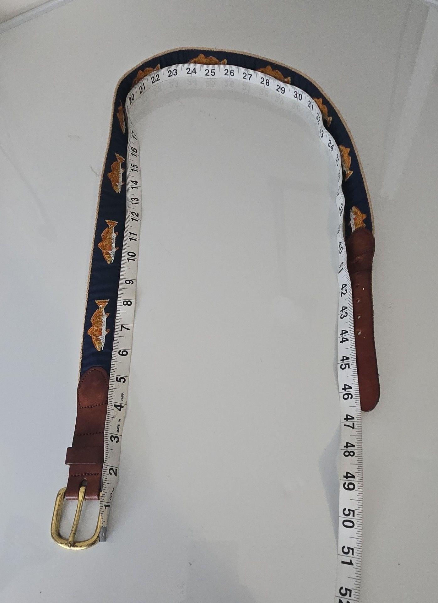 46" Leather Man Ltd Red Drum Fish Ribbon Belt Top Grain Leather Brass Buckle 9