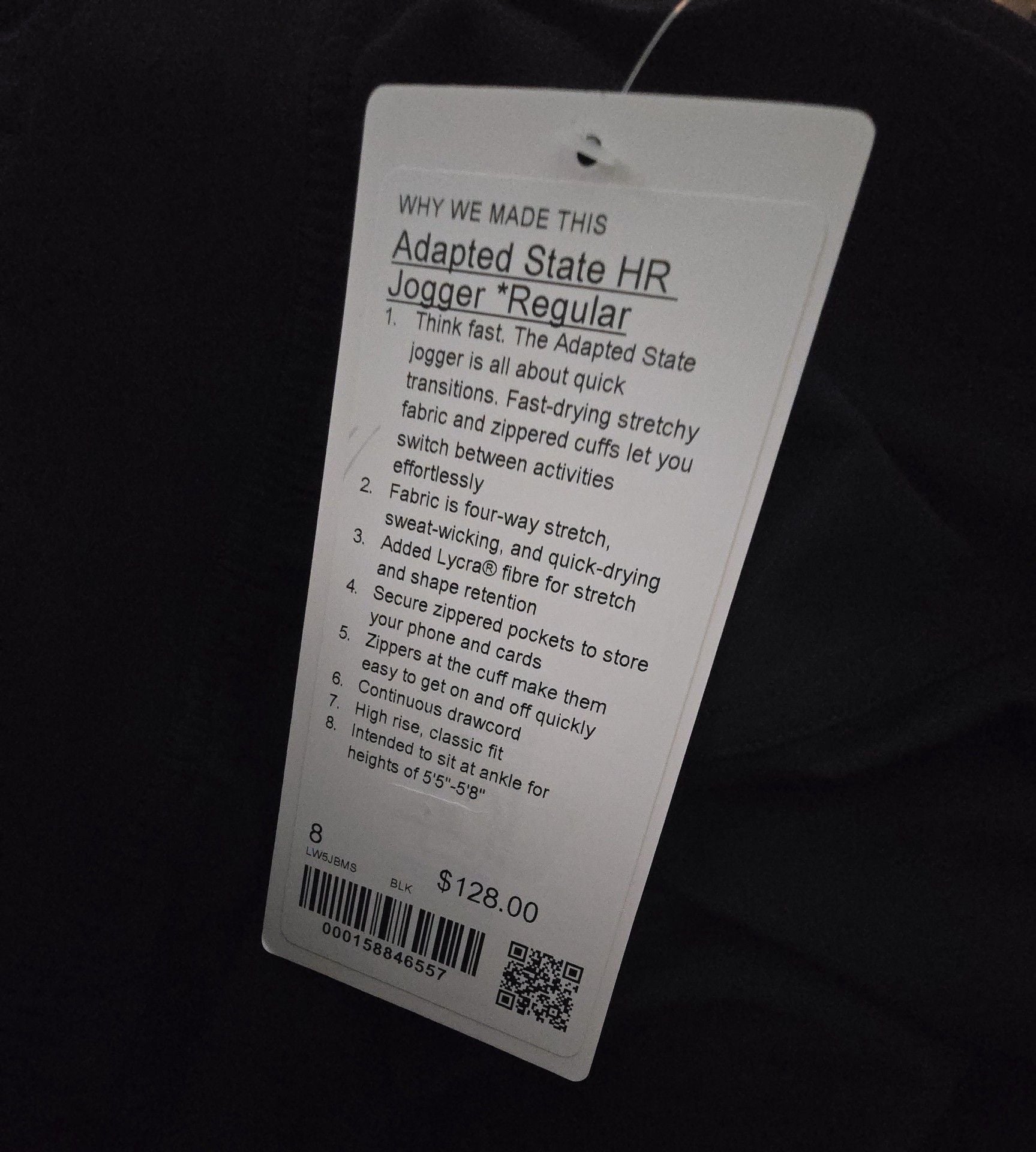 221 Lululemon Adapted State HR Jogger Regular Size 8 Black 6