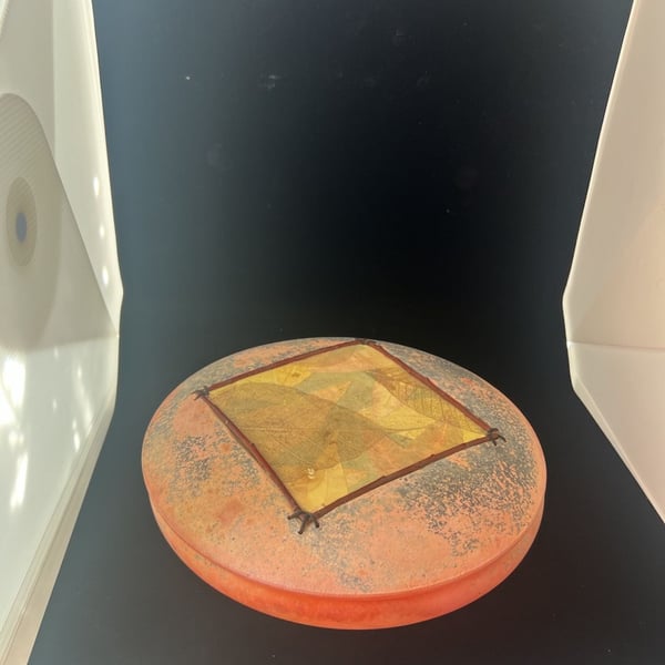 Adcock Studio Art Pottery Covered Vessel Raku Leaf Lidded Jar